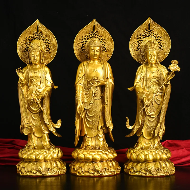 

Brass Western Trinity a Set of Amitabha Buddha Guanyin Bodhisattva Mahasthamaprapta Home Crafts