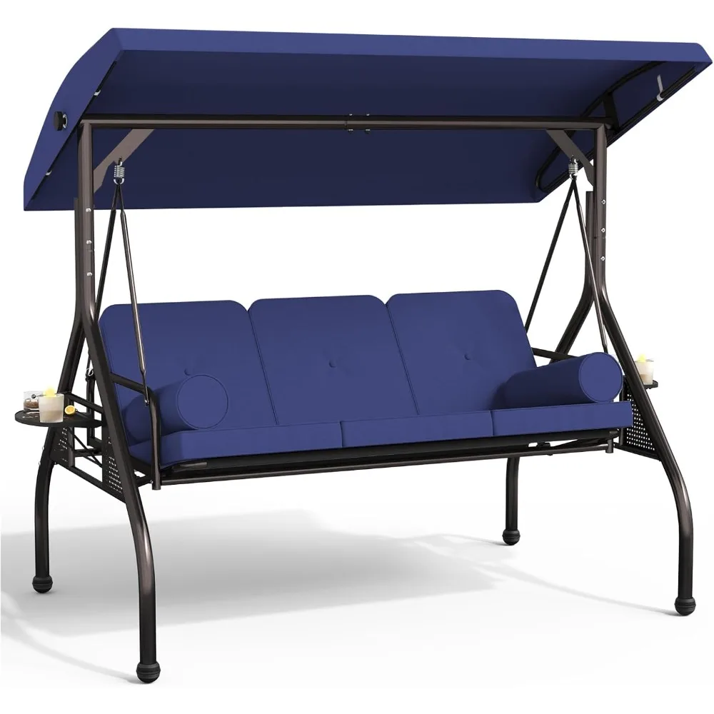 

Outdoor Porch Swing with Adjustable Canopy, Large Converting Swing Chair, Patio Swing Glider with Pillows & Thick Cushions