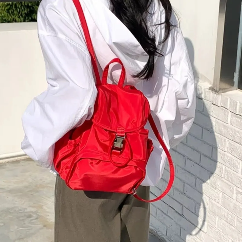 Fashion Nylon Travel Backpack Lightweight Waterproof Student Schoolbag Solid Color Small College Daypack