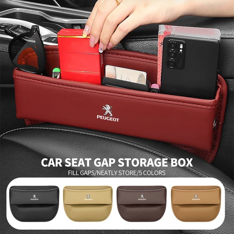 Leather Car Slot Storage Box Multi-function Seat Middle Gap Crevice Storage Box For Peugeot 208 306 307 308 508 106 107 108 2008