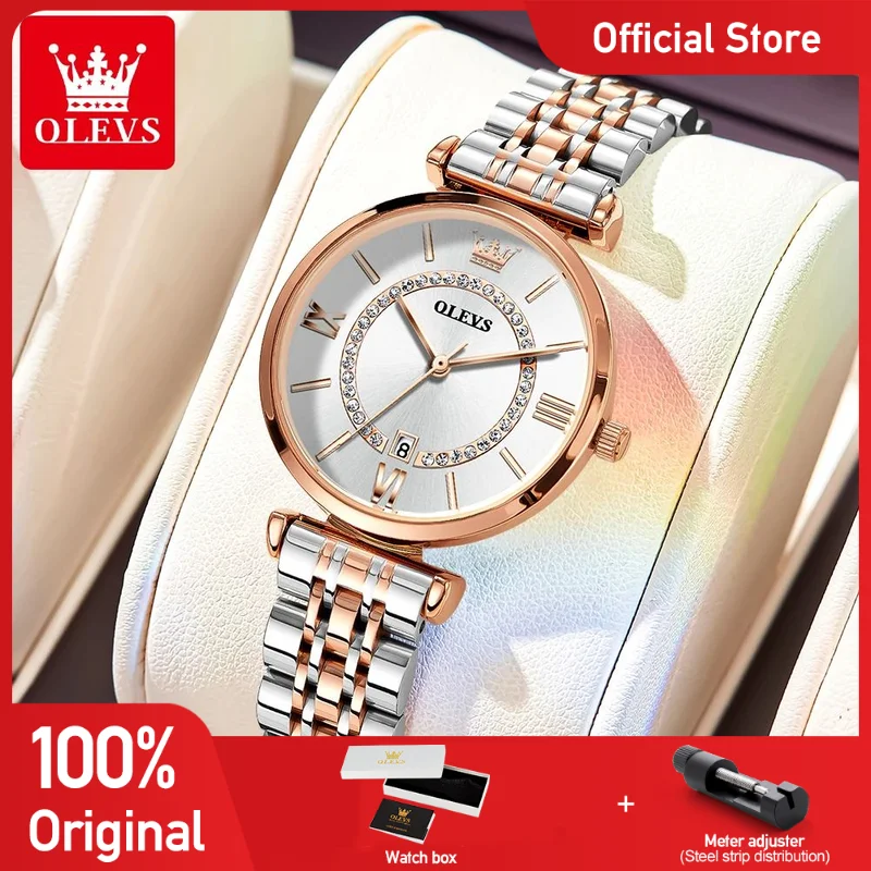 OLEVS 6892 Ladies Watch Original Luxury Quartz Wristwatch Waterproof Luminous Stainless Steel Date Watches For Women Set Reloj