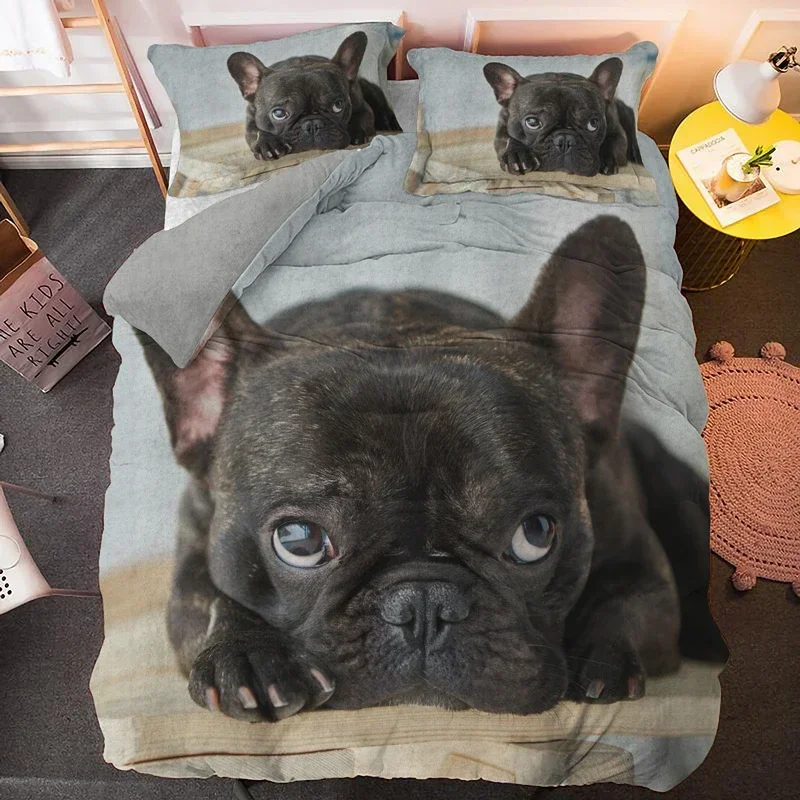 Bulldog Bedding Set Pet Animal Dog Comfortable Duvet Quilt Cover Pillowcase Bedding Set Children Bedroom Decoration Home Textile