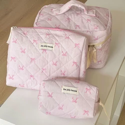 2024 rosa Bowknot Quilten Frauen Kosmetik Tasche Tragbare Zipper Make-Up Reise Veranstalter Weibliche Handtasche Kulturbeutel Für Mädchen