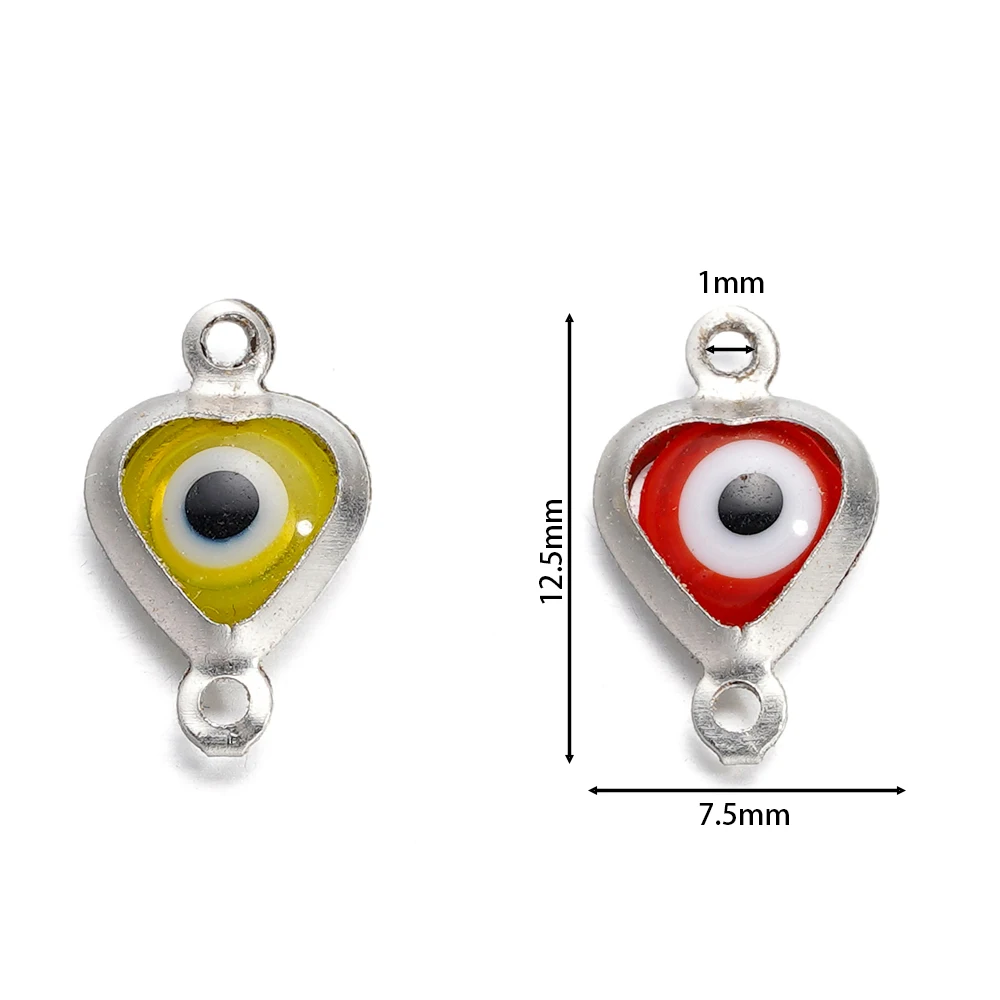 10pcs/lot Stainless Steel Evil Eye Heart-shaped Charms Double Loop Pendant Connectors For DIY Bracelet Jewelry Accessories