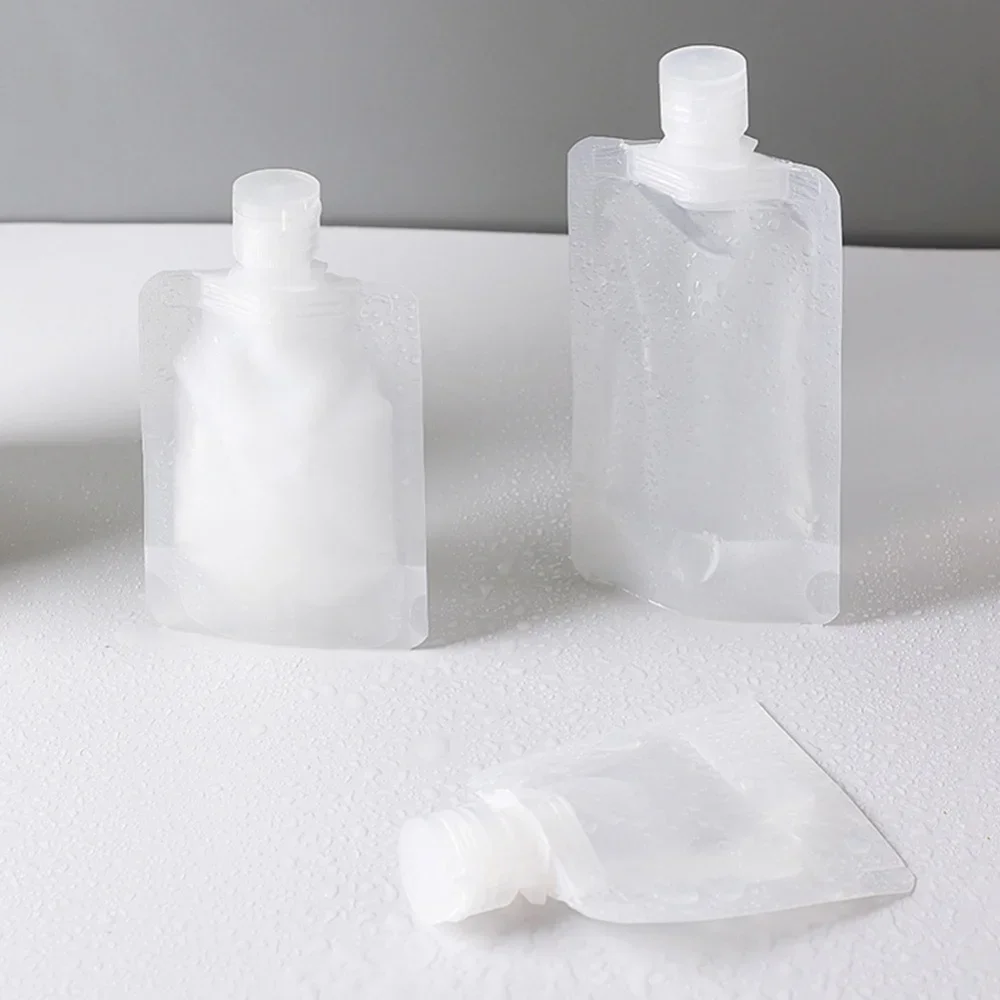 30ml/50ml/100ml Transparent Flip Cap Packaging Bag Plastic Stand Up Spout Pouch Portable Travel Fluid Makeup Packing Bag 3Pcs