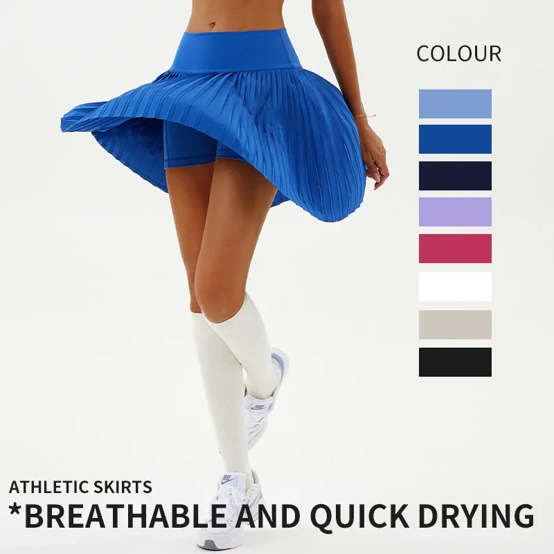 Summer Women's Yoga Pleated Skirt Sports Fitness Skirt Anti-light Badminton Golf Short Tennis Skirt with Shorts