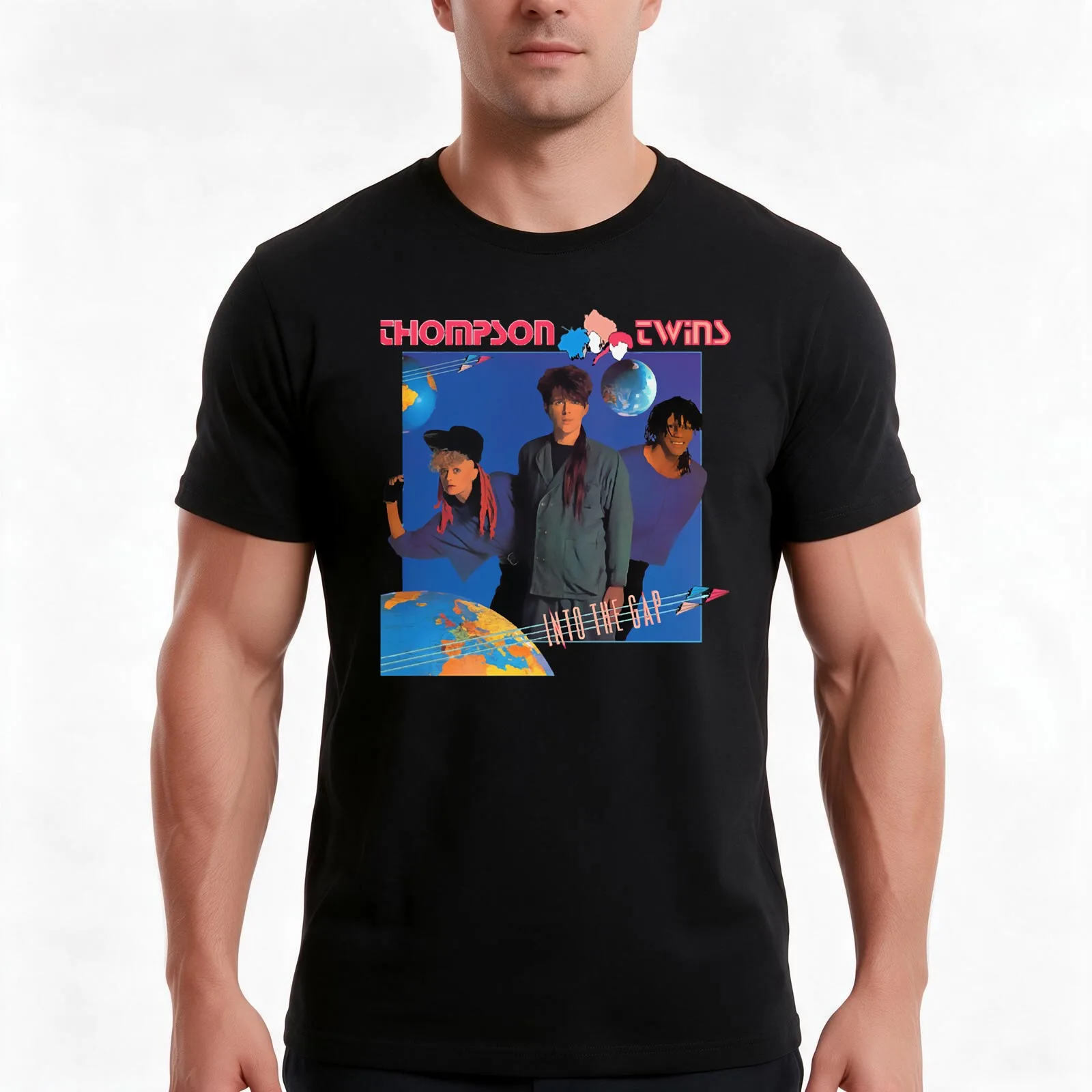 Thompson Twins T-Shirt, Summer Casual Cotton Tee, Oversized Streetwear Tops, Vintage Graphic Print, Loose Fit Short Sleeve