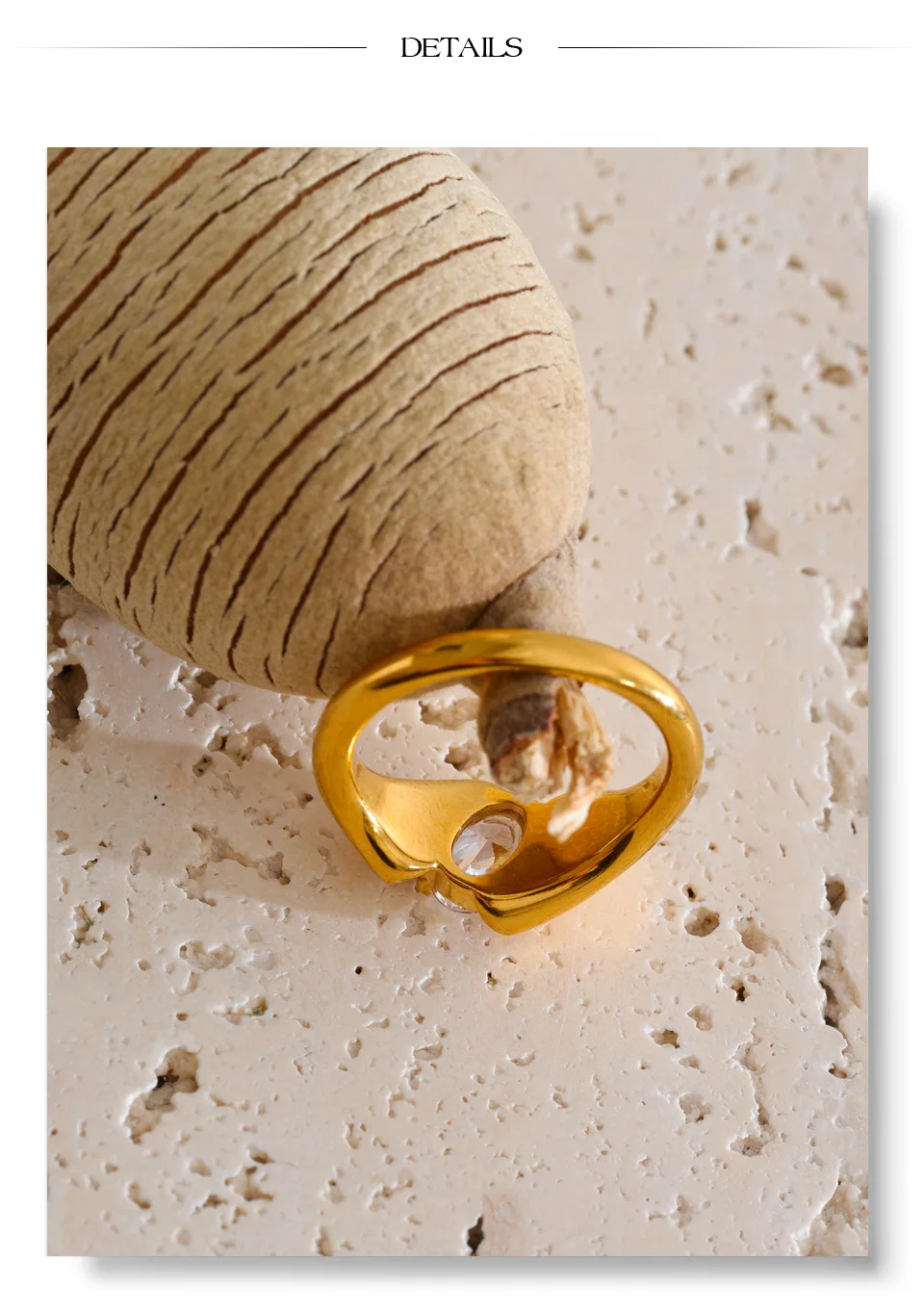 Yhpup Größe 678 Edelstahlring mit glänzendem Zirkonia-Guss, 18 Karat Goldfarbe, PVD-beschichtet, bezaubernder Fingerschmuck – Detail 9