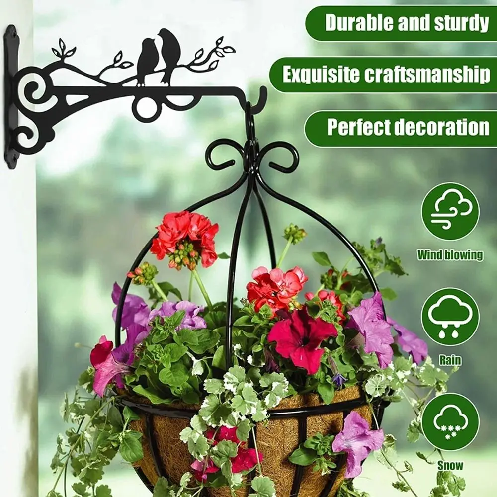 

Lantern Hook Metal Plant Bracket Black Bird Pattern Hanging Basket Hooks Multifunctional Wall Mounted Plant Hook Bird Feeder
