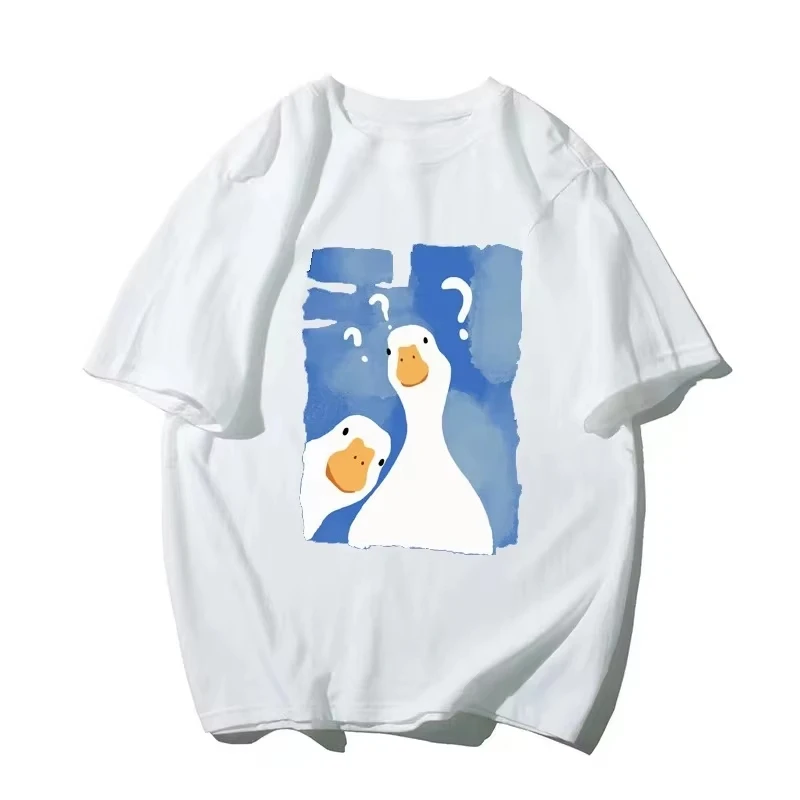 Funny Two Confused Ducks Print T-shirt Women Men Cotton Graphic Print Short Sleeve Humor Cute Casual Top Summer 2026 Hot Sale