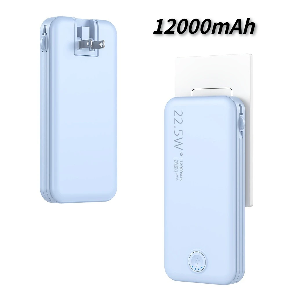 

12000mAh Portable Power Bank Fast Charging Comes with A Cable Plug，Large Capacity 3-in-1 Portable Mobile Power Supply