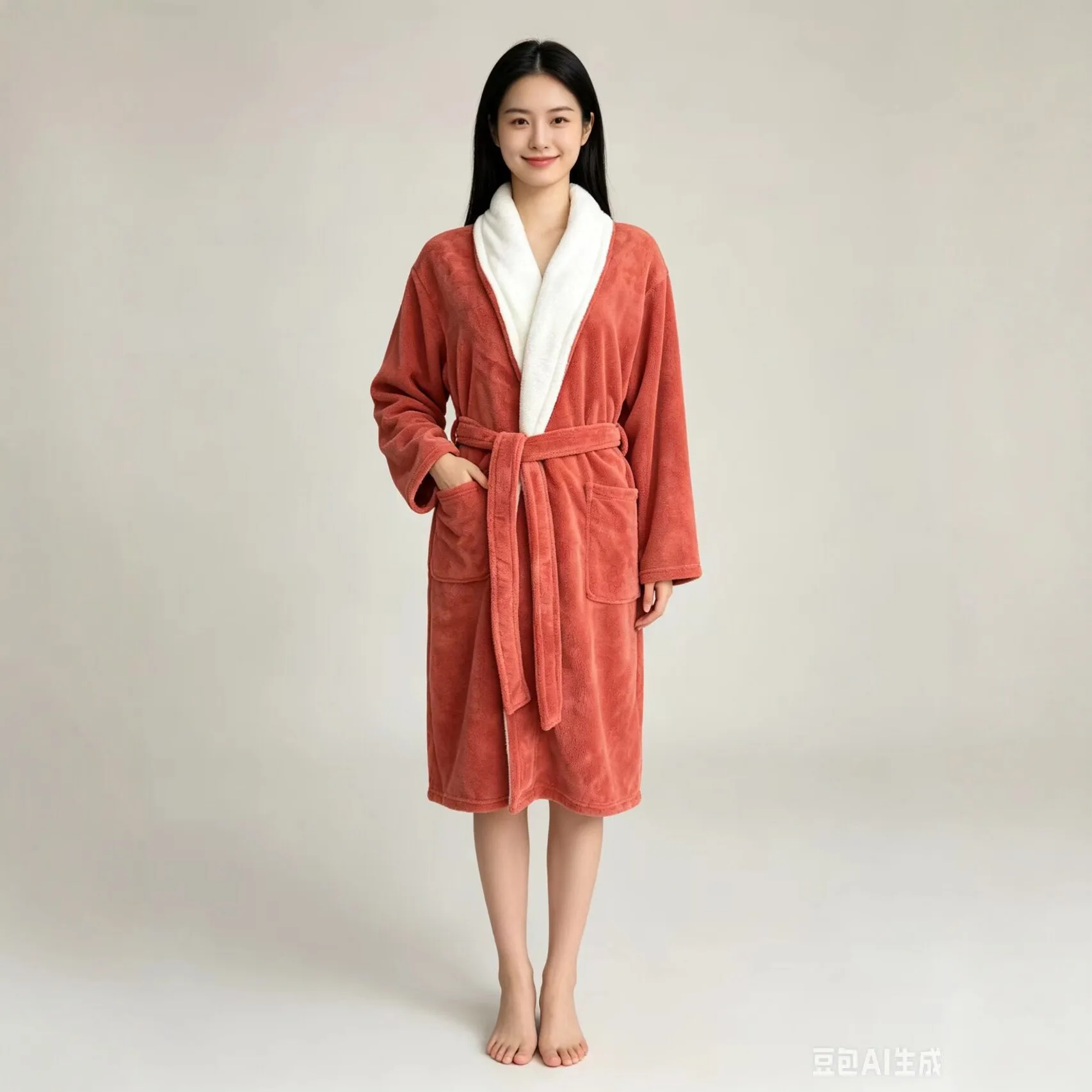 Thickened Coral Fleece Bathrobe – Warm Long-Sleeve Autumn/Winter Robe Couples’ Home Wear Solid Color, Highly Absorbent Bathrobe