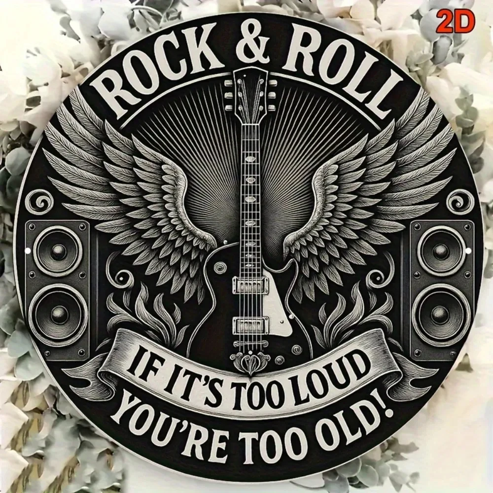 Vintage Metal Wall Decor - Heavy-Duty Aluminum Retro Garage Sign with Guitar Wings and the Slogan 