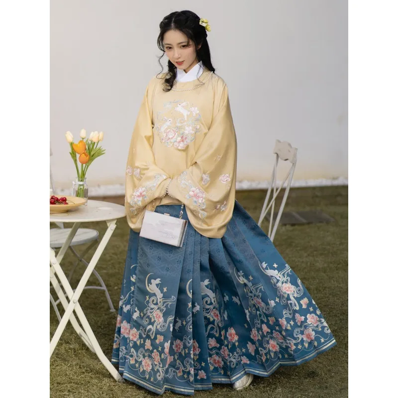 Pink Ming Hanfu women's short jacket horse skirt set, adult daily gentle national style improvement full set