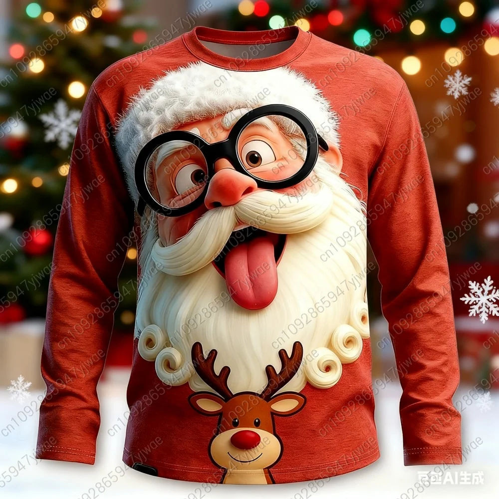 Рождественская мужская забавная футболка с Санта-Клаусом, футболка с длинным рукавом для взрослых, рубашки с круглым вырезом и 3d принтом, модная базовая уличная футболка с 3d Рождественская мужская забавная футболка с Санта-Клаусом, футболка с длинным рукавом для взрослых, рубашки с круглым вырезом и 3d принтом, модная базовая уличная футболка с 3d