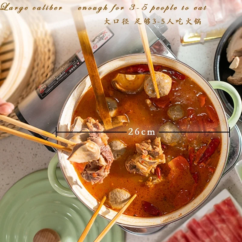 Feilong Emaliowany garnek do zupy z podwójnymi uszami, 26 cm, zagęszczony garnek do gulaszu w stylu japońskim do kuchenki indukcyjnej i kuchenki gazowej