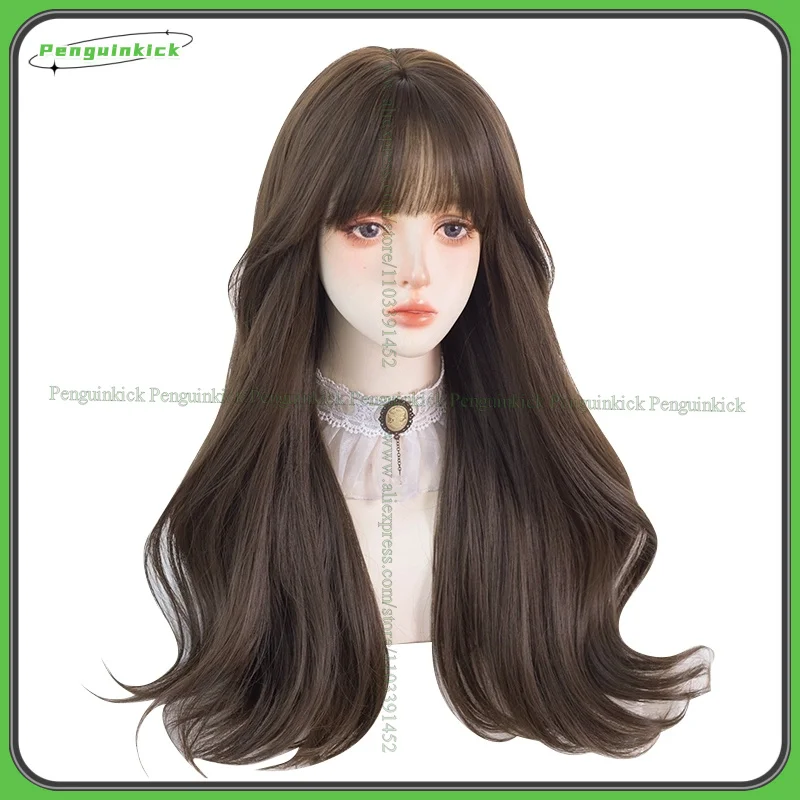 Lolita Wig for Women Girl Synthetic Hair Long Curly Body Wave Korean Style Hair Daily Wear Party Wear Students Girls Brown