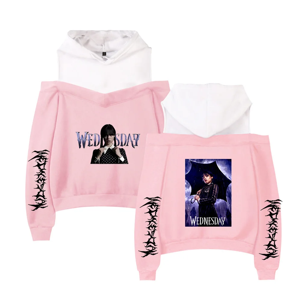 Jenna Ortega Wednesday Addams off-shoulder Hoodies Sweatshirts Women's  Autumn Harajuku Sweatshirt