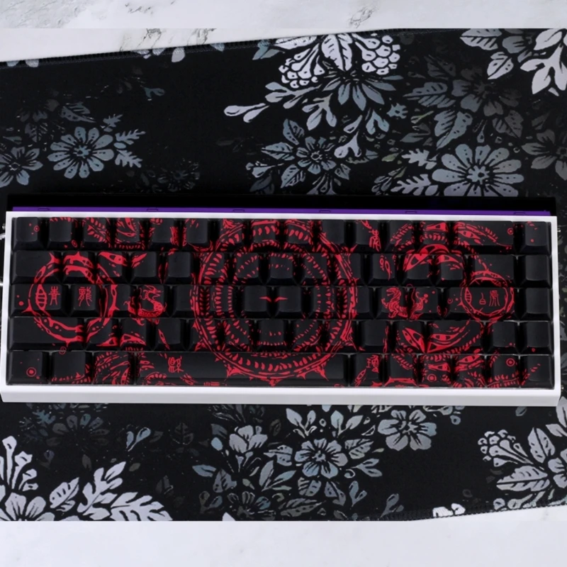 

Колпачки клавиш с боковой гравировкой, ПБТ, дизайн со сложным узором, сохранение цвета для механических клавиатур, 60%, 68%,
