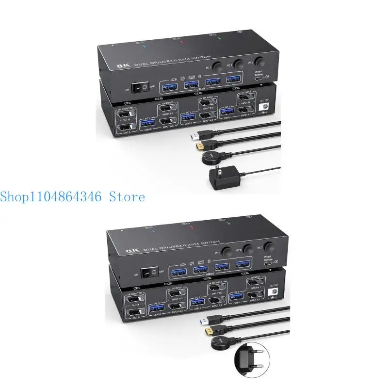 

5ASD 8K USB3,0 KVM Переключает 2 Мюмоноры 3Computer 8K@30HZ 4K@144 Гц для удобного управления устройствами для USB -устройства