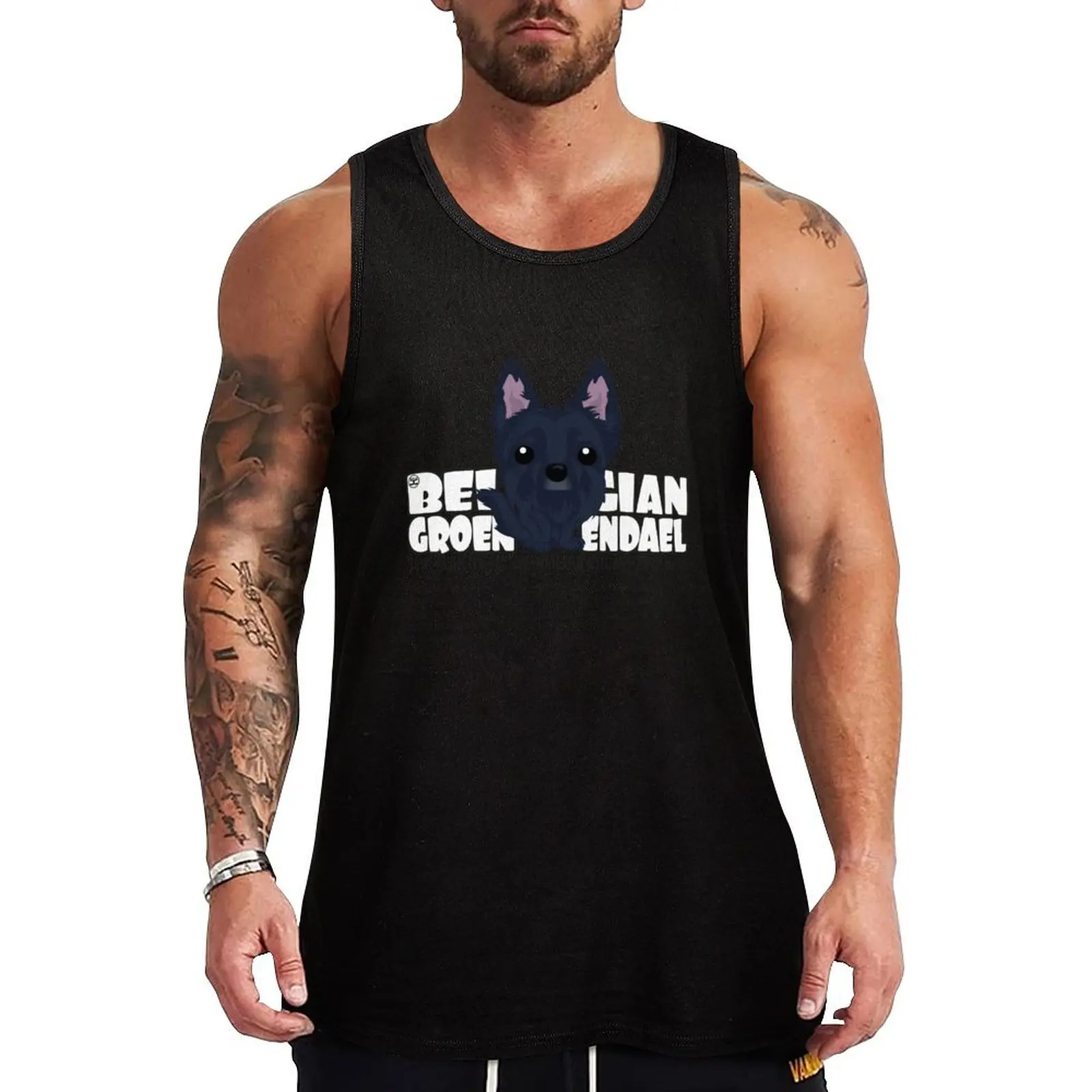 Belgian Groenendael - DGBigHead Tank Top sleeveless Men's t-shirts T-shirt sports Fitness men clothing