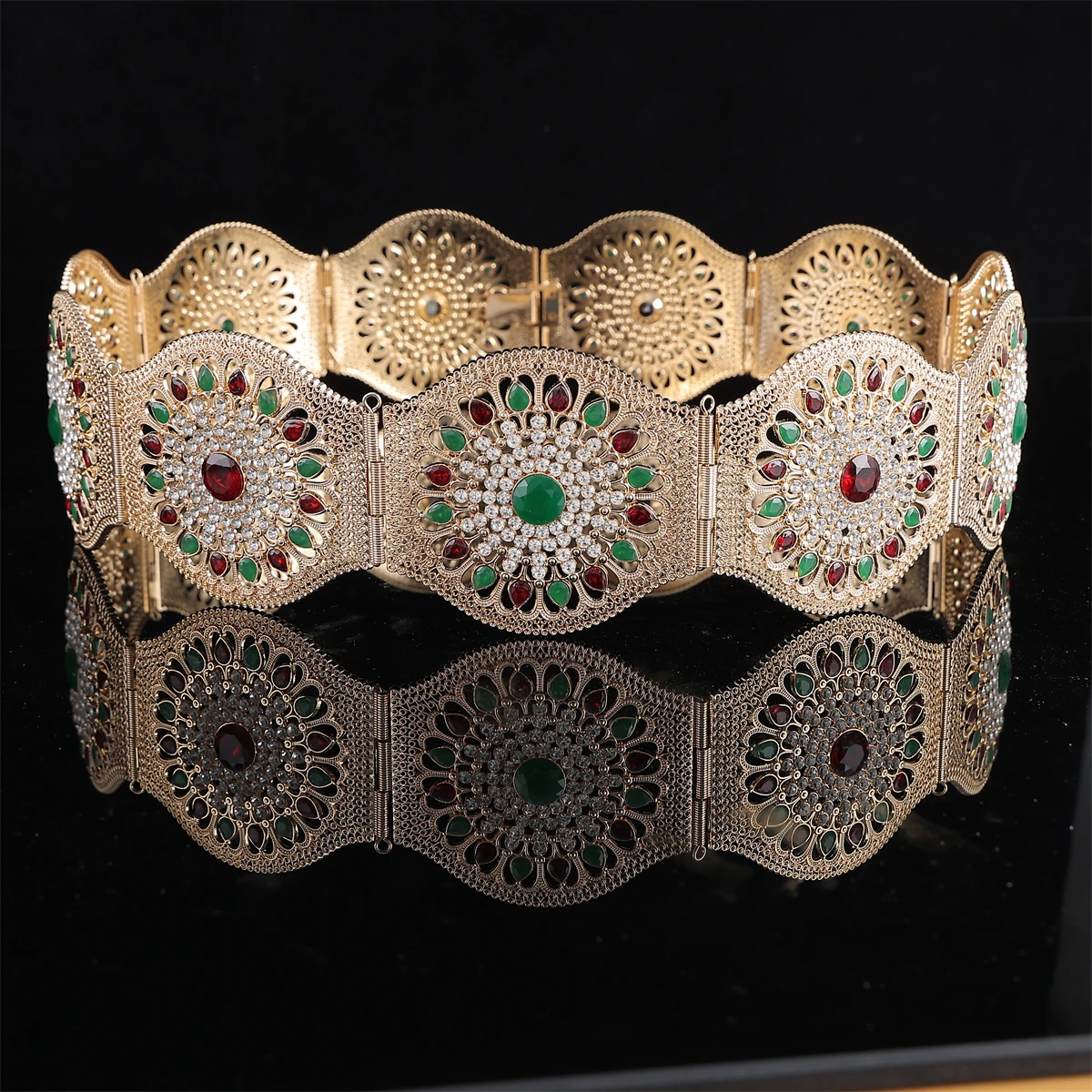 Luxury Large Moroccan Style Colorful Rhinestone Belt Round Full Of Diamonds Set With Arab Women's Wedding Jewelry Waist Chain