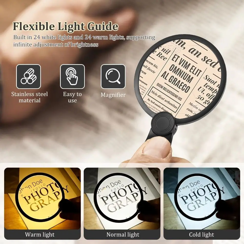 

Лупа с 3-цветной LED-подсветкой, ручная, на шею, с большим экраном и LED-подсветкой