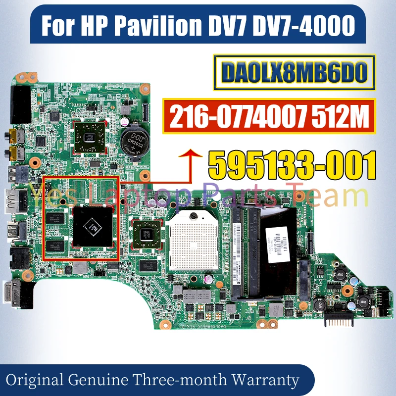 DA0LX8MB6D0 For HP Pavilion DV7 DV7-4000 Laptop Mainboard 595133-001 216-0774007 512M Notebook Motherboard 100％ Tested