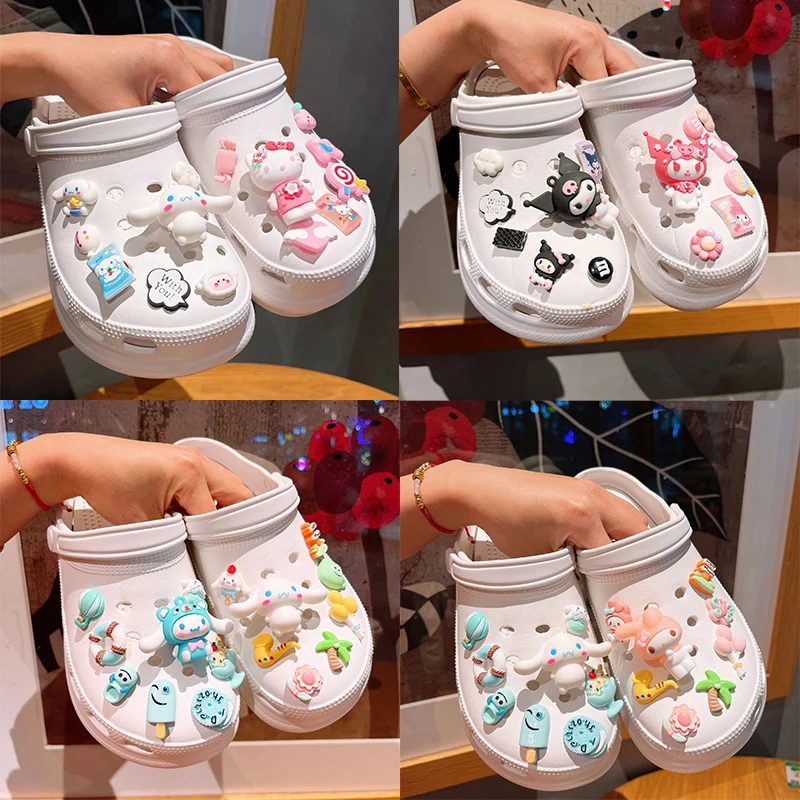 

Sanrio Cartoon Anime LED Shoe Charm Set Sale Cute Melody Hello Kitty Pins for Croc Jibz Accesoires Woman Jewelry girl X-mas Gift