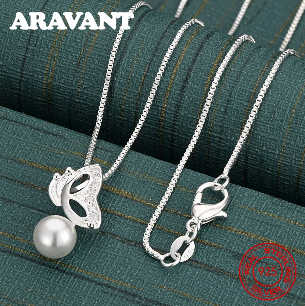 

Ожерелье с подвеской из стерлингового серебра 925 пробы с бабочкой и цирконием и жемчугом для женщин, аксессуар для пригородных поездок, рождественский подарок, ювелирные изделия