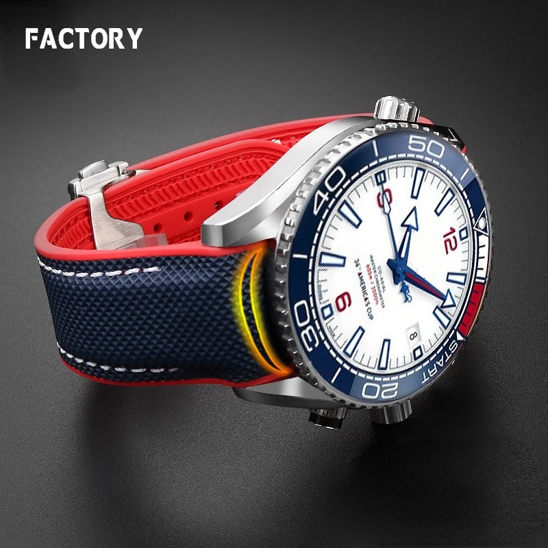 Extremo curvo 20m 22mm para Omega 300 SEAMASTER 600 PLANET OCEAN correa de nailon de silicona hebilla plegable accesorios de pulsera de reloj