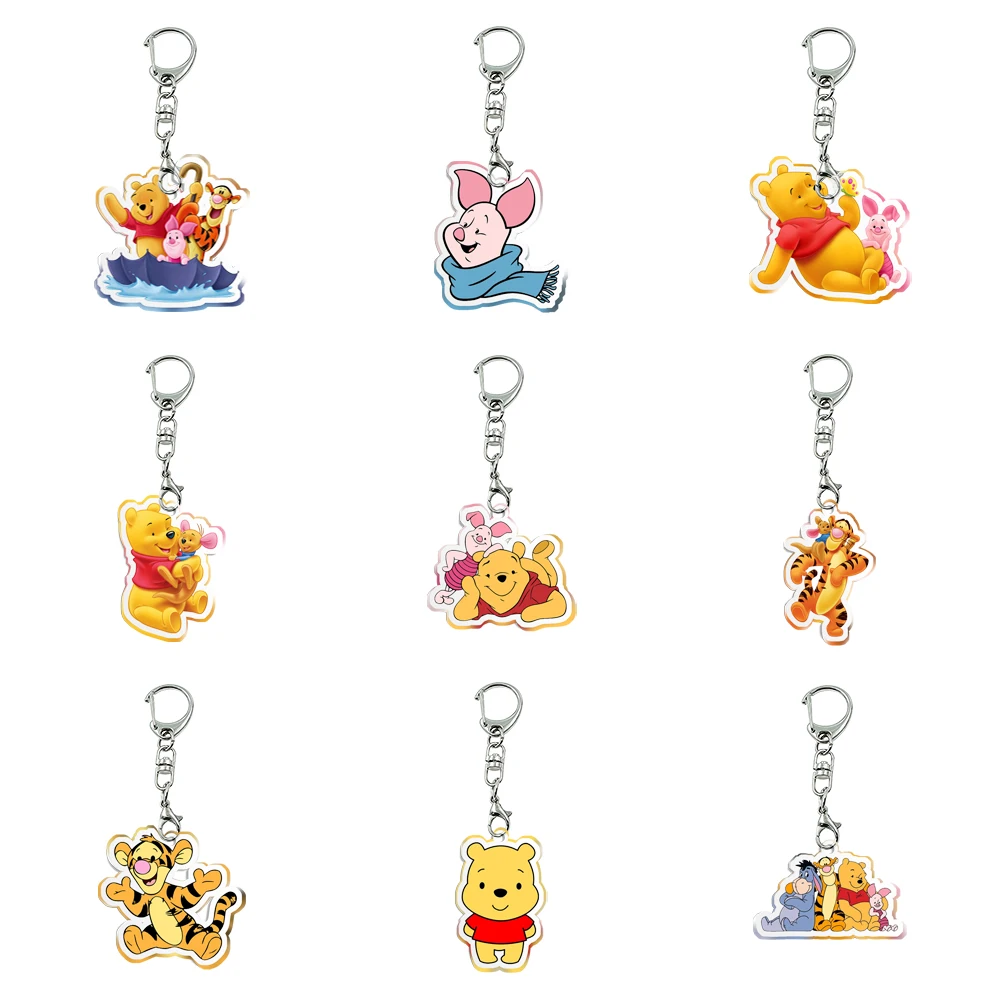 Porte-clés en acrylique transparent de dessin animé Disney pour enfants, collection de cadeaux, ourson Winnie, ours mignon, accessoires pour filles, décoration de fête