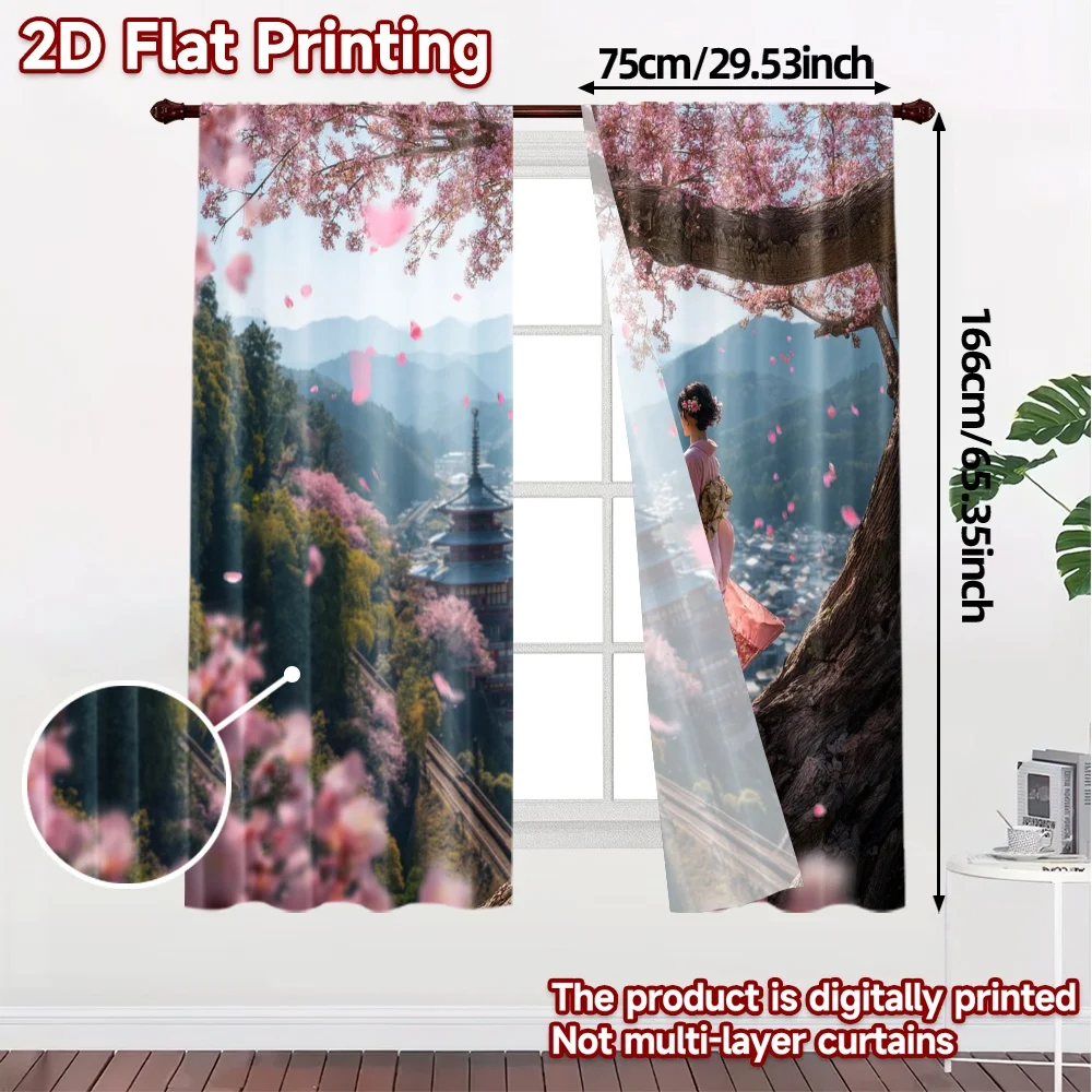 2pcs, 2D FLAT PRINTING Curtains (Without Rod) Cherry Elegance(1) Popular Curtains&Window Treatment Versatile 100% Polyester