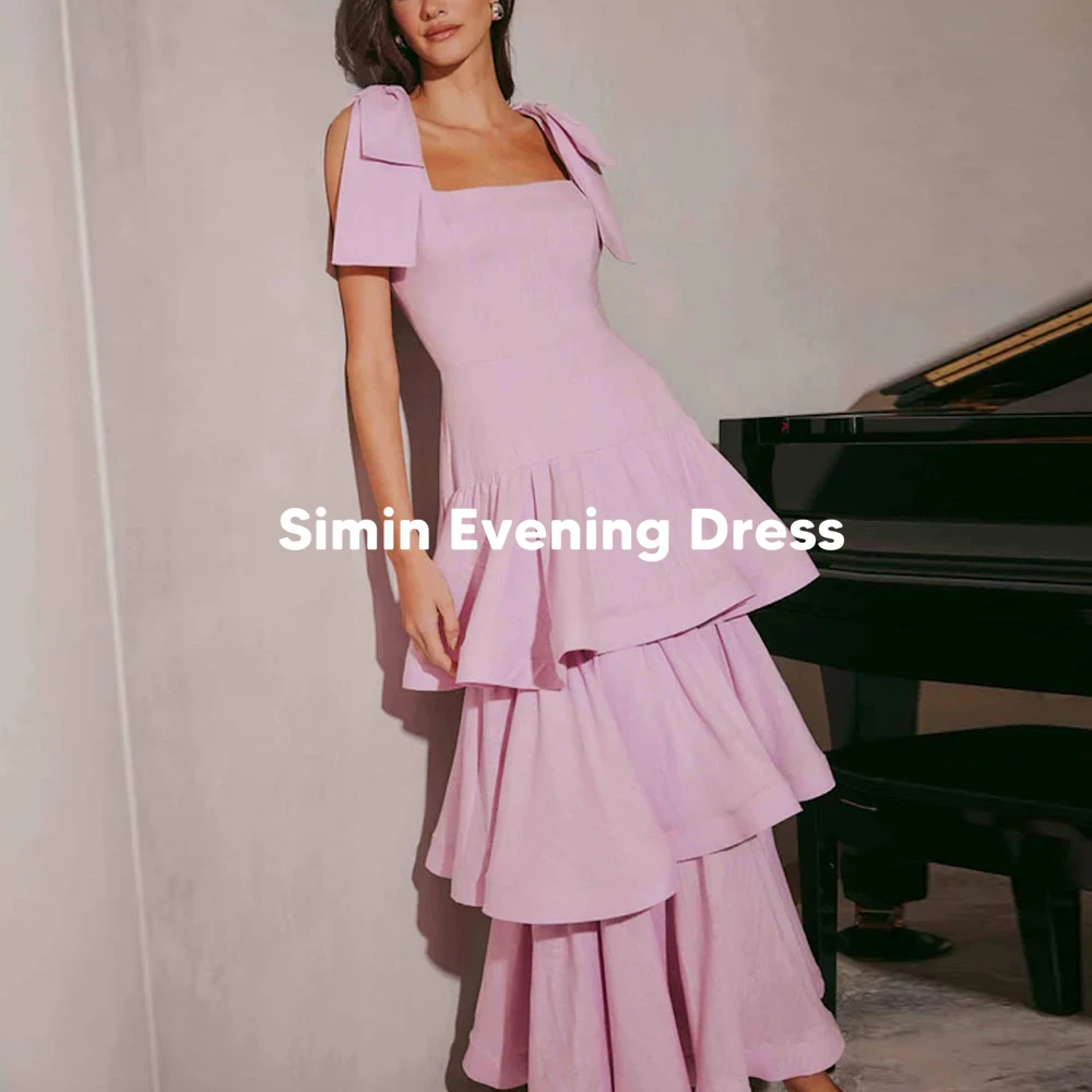

Simin Customized Women's Spaghetti Bow Simple Saudi Evening Dress With Sleeveless Tiered Ruffles Tea-Length Elegant Dresses 2025