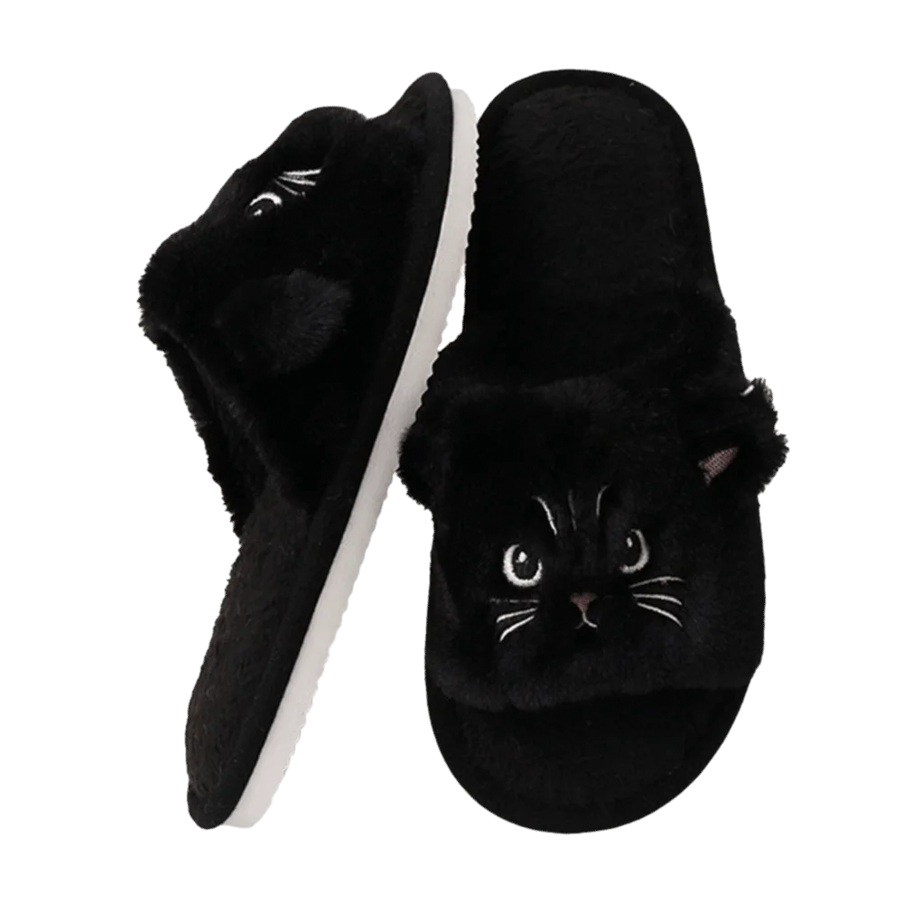 Cat Pattern Print Winter Home Warm Slippers Soft Fabric Fluffy Texture Couples Slippers Non-Slip Comfortable Slippers