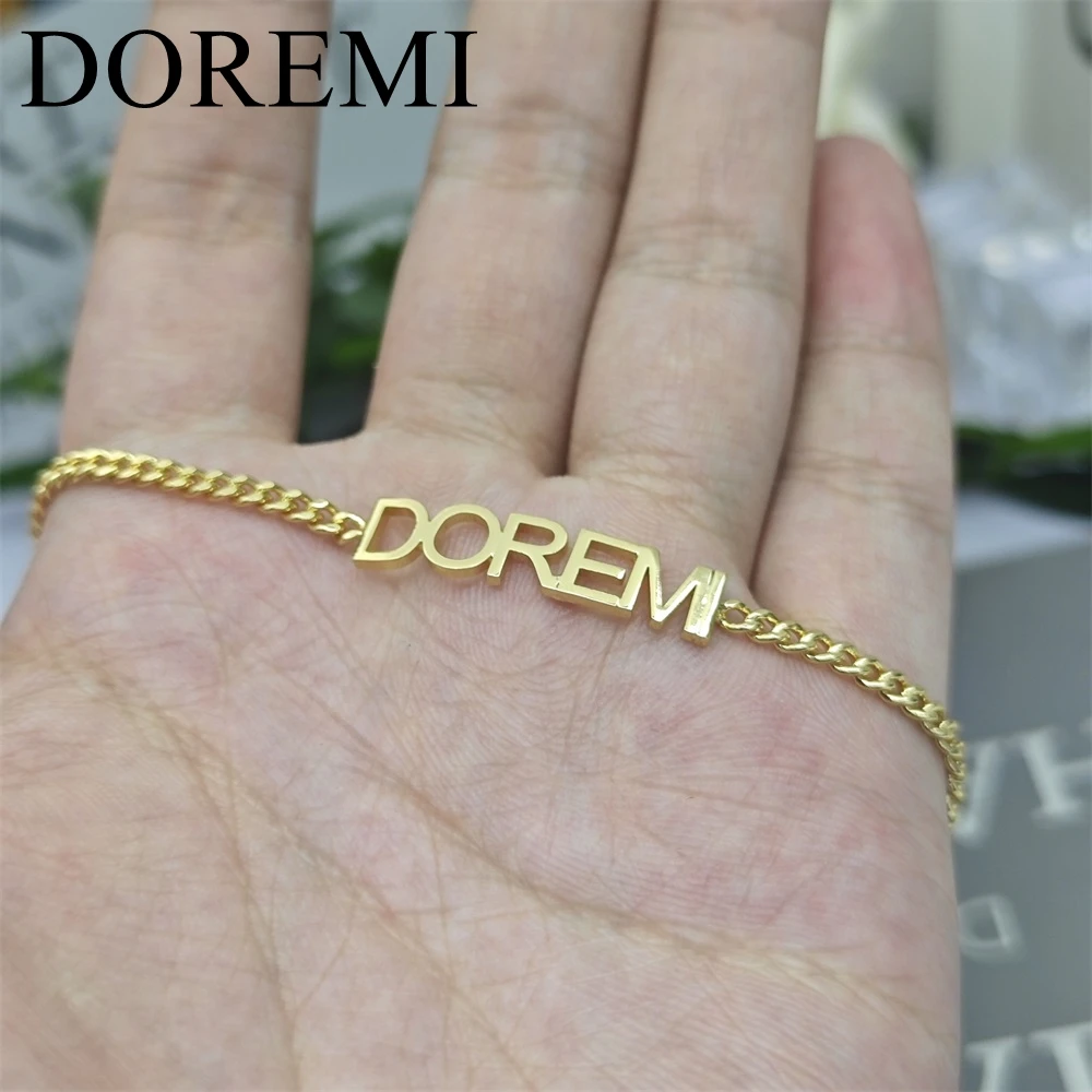DOREMI 6MM Letter Zircon Name Bracelet Plain Letter Arched Customize Name Bracelet Fashion Women CZ Personalized Jewelry