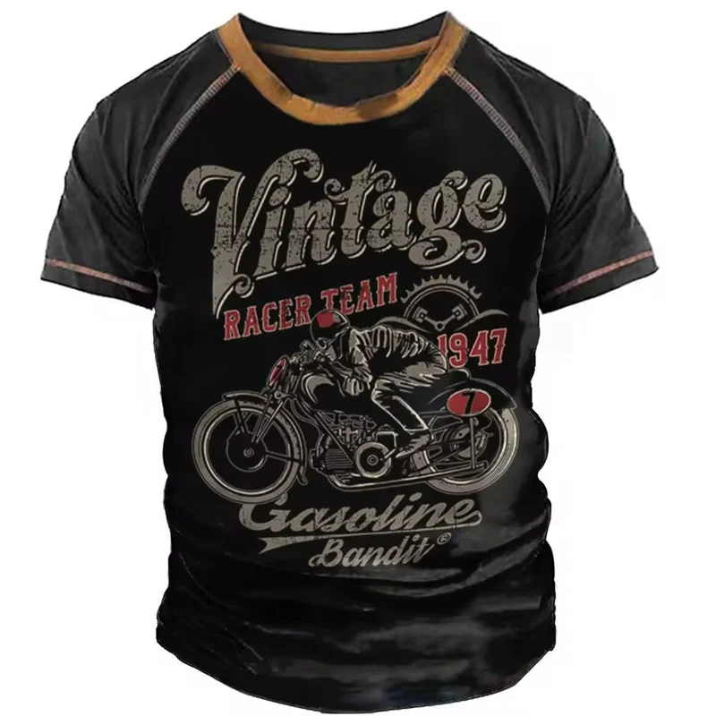 Motorcycle Sports Men's T-Shirts Summer Fashion 3D Print Short Sleeve Vintage T Shirt For Men Ride Biker Punk O Neck Loose Top