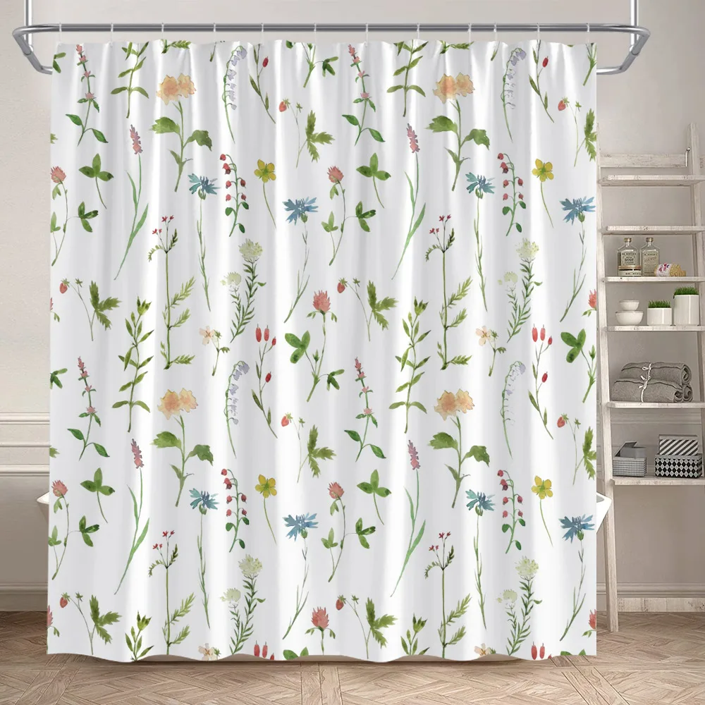 

Floral Shower Curtains Garden Watercolour Flowers Plant Leaves Modern Minimalist Bath Curtain Polyester Fabric Bathroom Decor