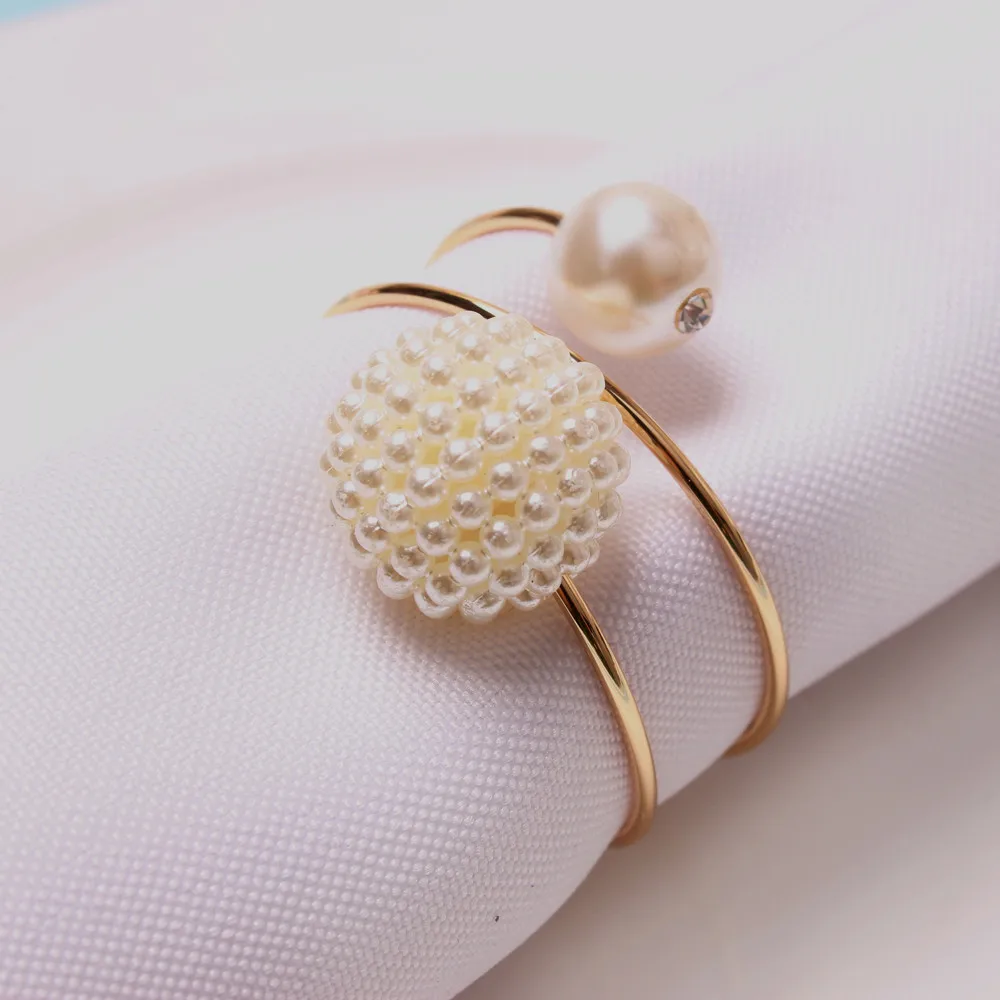 1pcs Pearl Ball Napkin Holder For Wedding Table Decoroation Gold Ring Napkin Rings Hotel Party Servitte Buckles Table Towel Ring