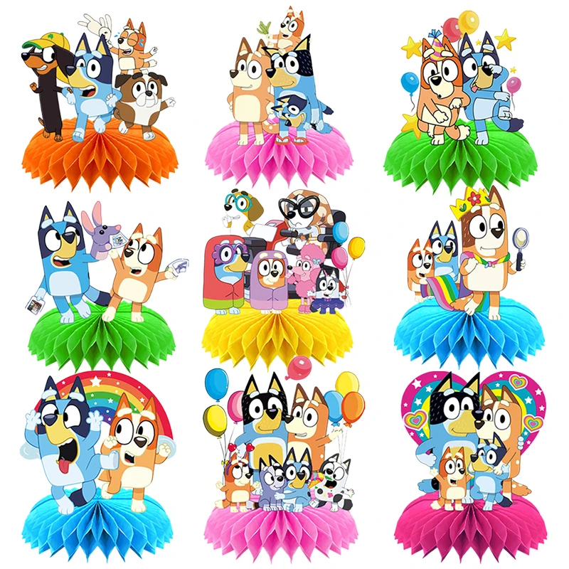 Bluey Anime Figures Decorations Children's Birthday Party Honeycomb Ornaments Desktop Decoration Props Gift