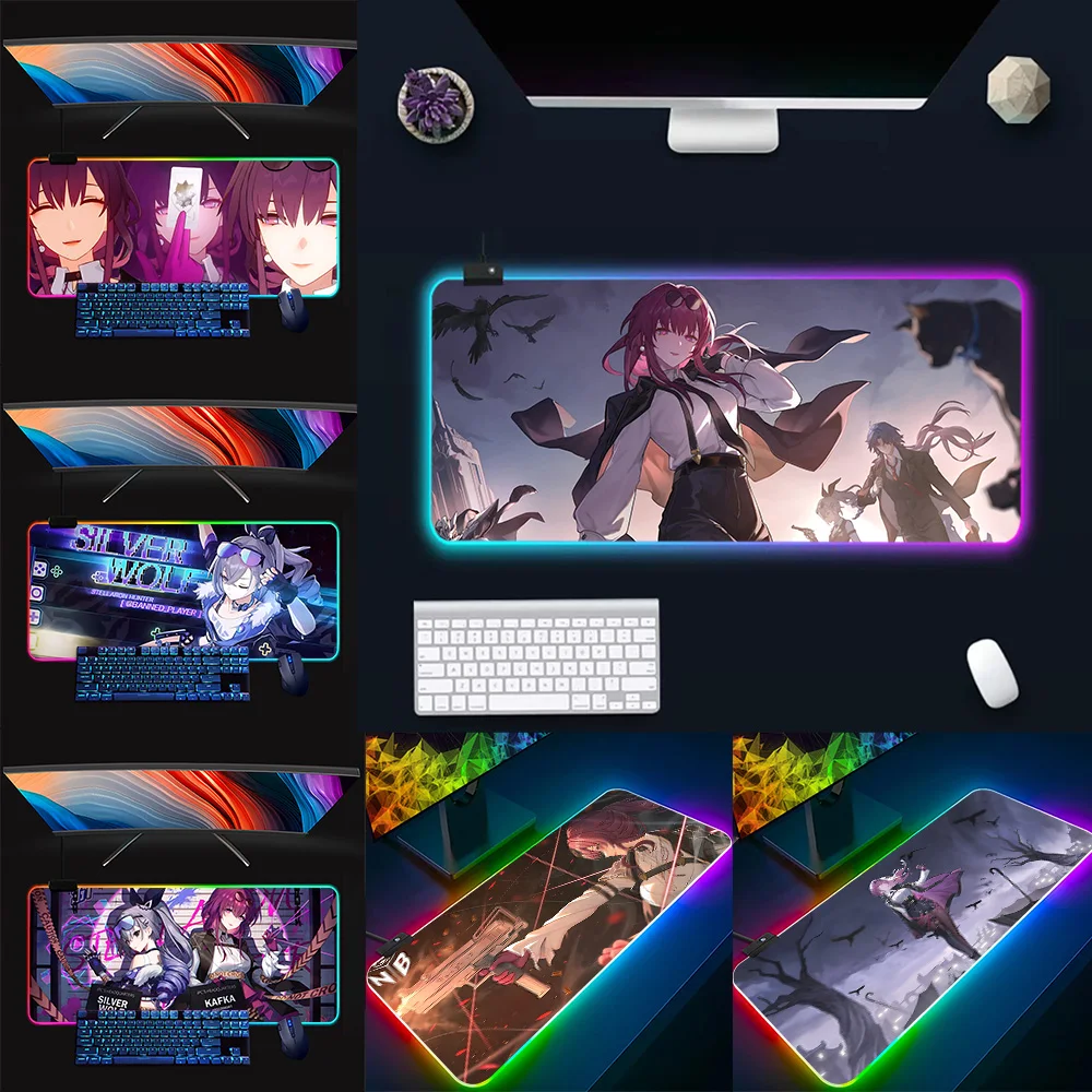 

Honkai Star Rail Kafka RGB Pc Gamer Keyboard Mouse Pad Mousepad LED Glowing Mouse Mats Rubber Gaming Computer Mausepad