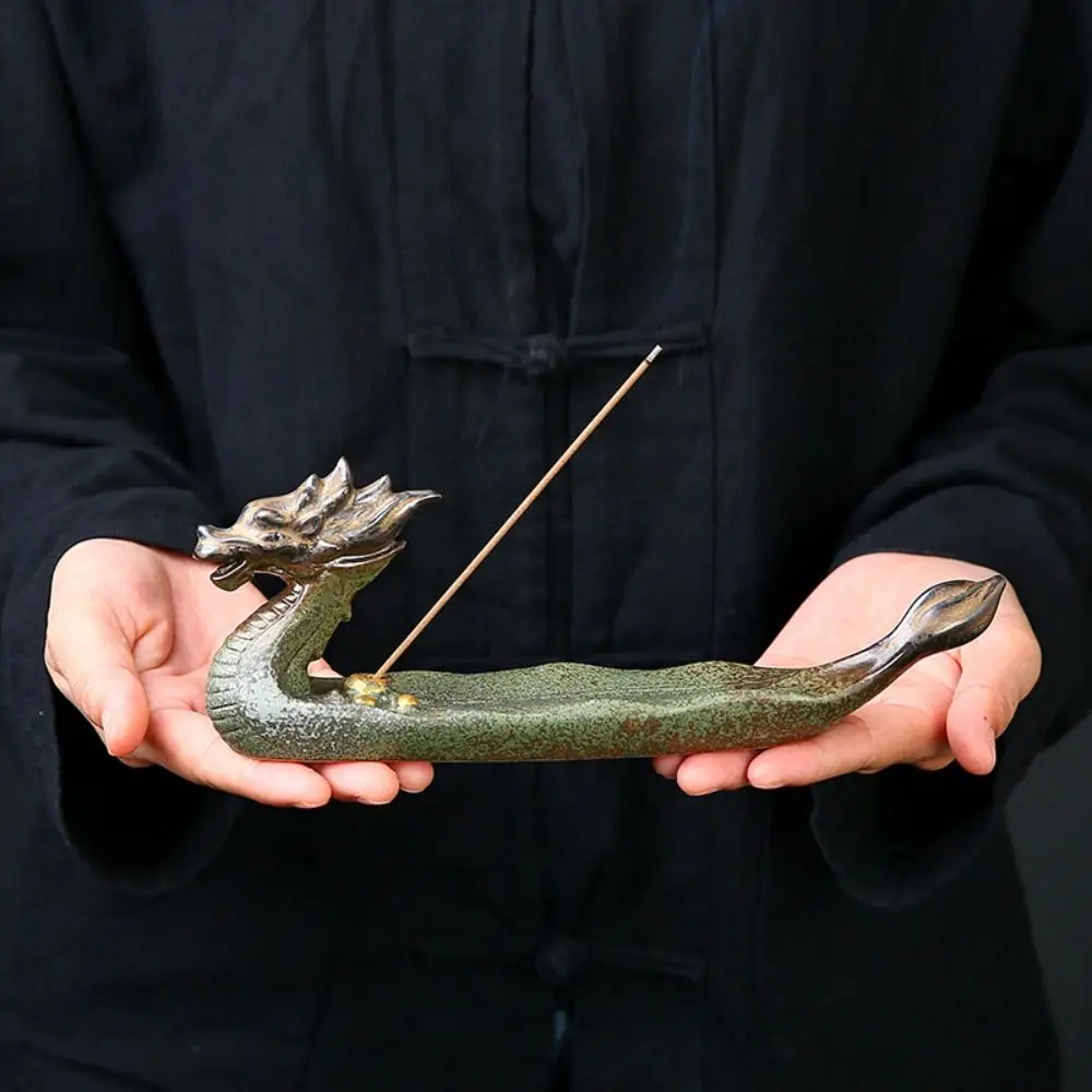 

Dragon Boat Shape Incense Burner Antique Ceramics Line Incense Insertion Seat Handcraft Chinese Style Incense Tray Indoor