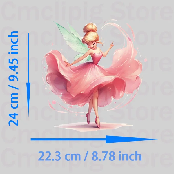 Cartoon Disney Pink Tinker Bell printing for clothes Iron on patches self-adhesive stripes on clothes heat transfer vinyl