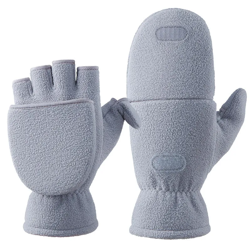 

Winter Flip Top Gloves Polar Fleece Mittens with Half Finger for Touchscreen Use Outdoor Delivery Riding Photography Couple