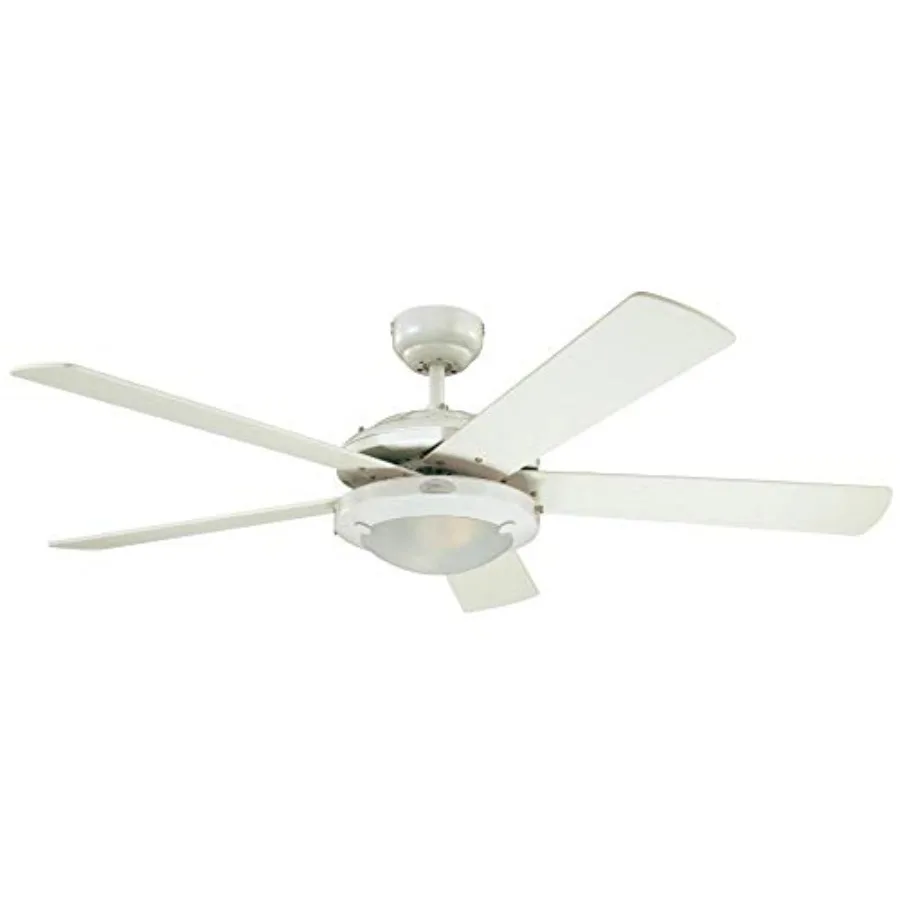 Indoor ceiling fan with light for living room, ABS plastic, white, energy-efficient and quiet operation