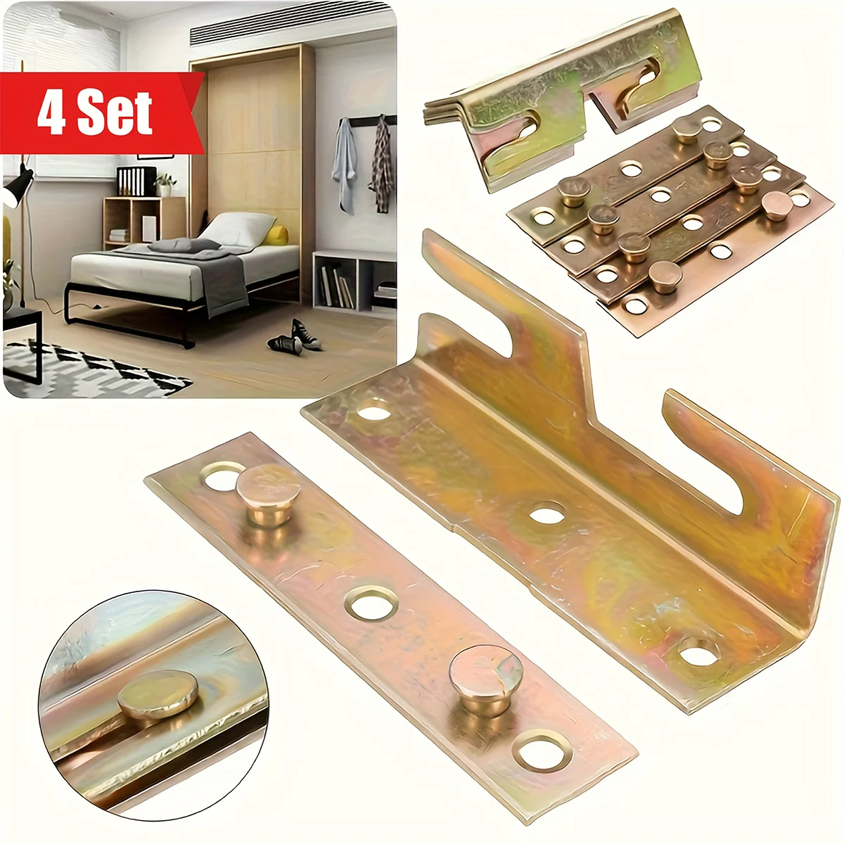 4 Sets of Bed Rail Hook Brackets – Bed Frame Connectors, Furniture Mounting Plates, Repair Parts for Wooden Headboards/Footboard