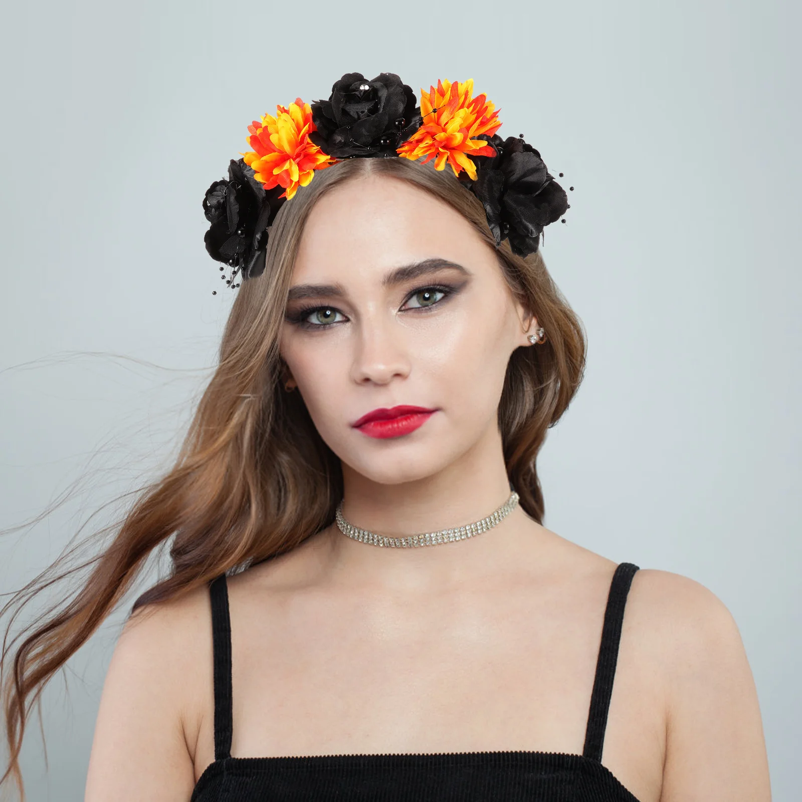 Flor artificial bandana pano gótico headpiece para o dia das bruxas do festival morto cosplay acessórios femininos