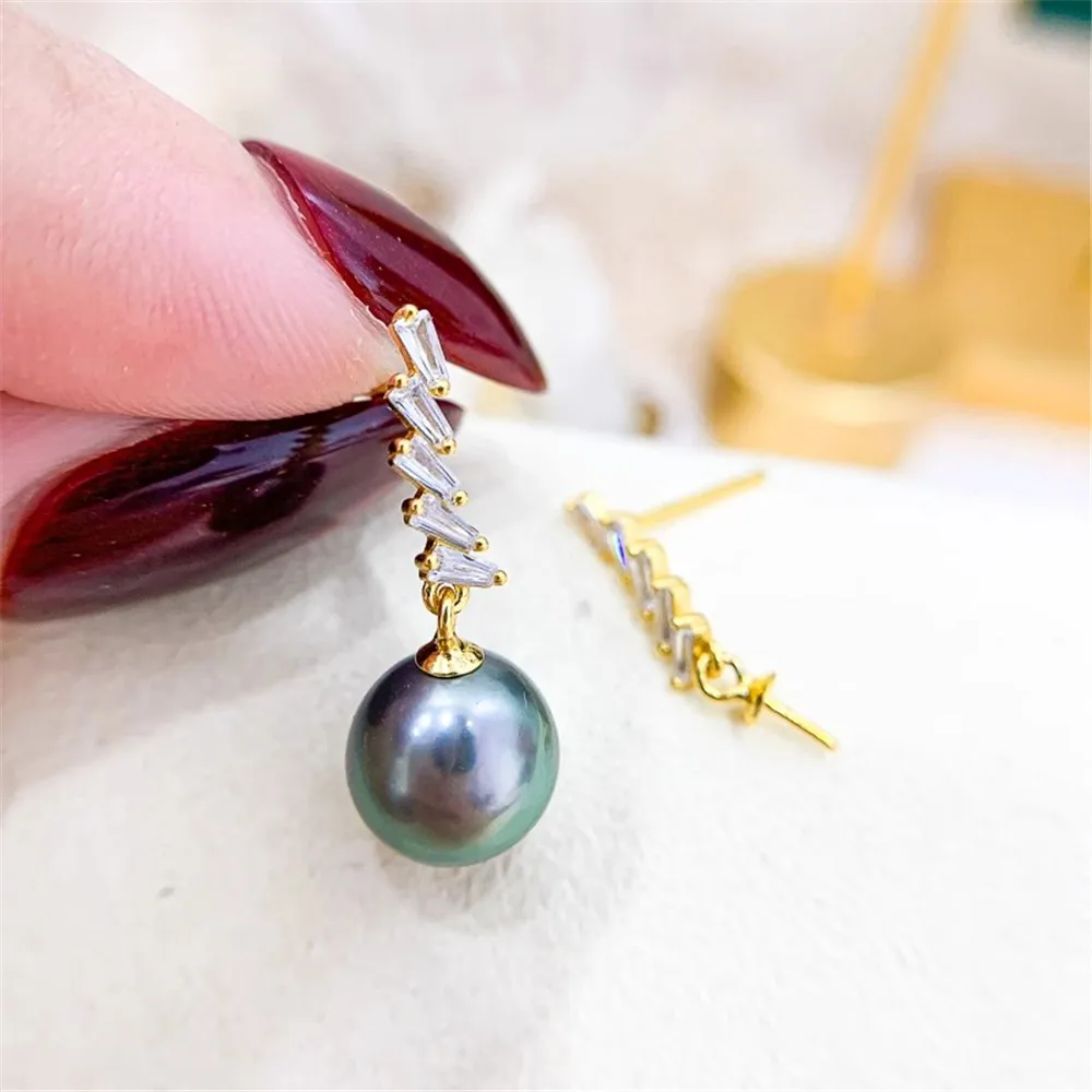 

DIY Pearl Accessories S925 Sterling Silver Earrings Empty Gold Silver Earrings Fit 8-12mm Round Beads E310