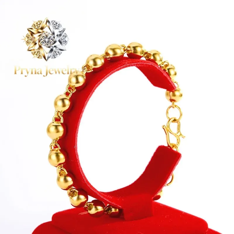 

Pryna Jewelry Premium 9999 gold bead bracelet 24K real gold women's smooth solid round beads one lamp one sand bracelet girlfr
