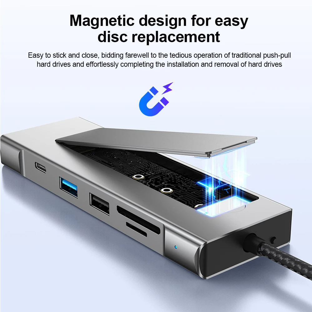 KEBIDUMEI 9-w-1 M.2 SSD HUB Stacja Dokująca USB C z Funkcją Przechowywania Dysków Obudowa SSD RJ45 HDTV 4K60Hz Hub USB3.2 10Gbps — zdjęcie produktu 3